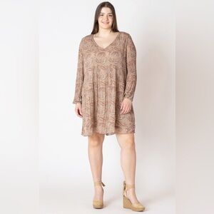 Dex Black Tape Plus Neutral Paisley A-line Dress